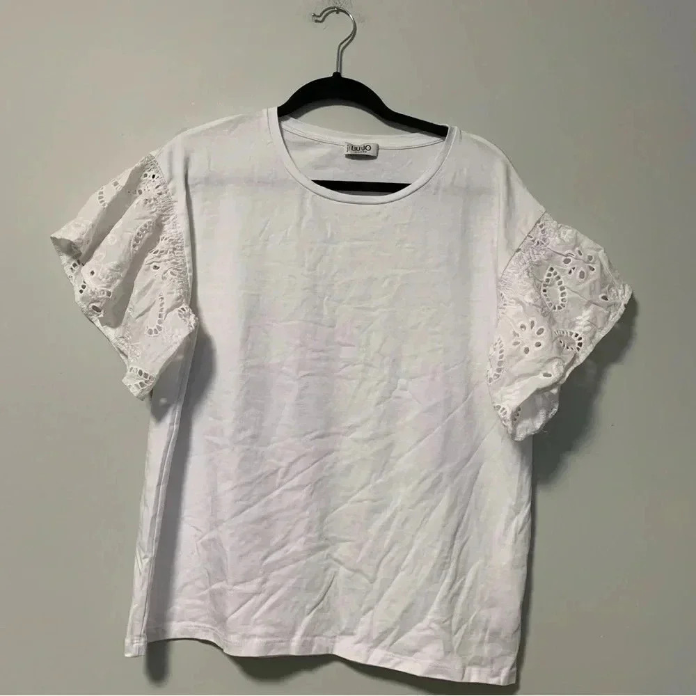 Liu Jo eyelet sleeves white t shirt